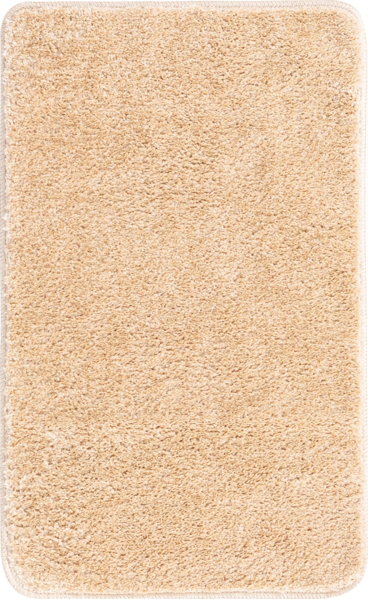 Rugs.com Bano Everyday Bath Mat Collection Rug – 1' 8 x 2' 7 Sandy Beige Machine Washable Shag Bath Mat, Extra Soft and Absorbent, Non-Slip, Quick Dry, Perfect for Bathroom