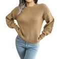 thumbnail image 3 of labakihah sweaters for women women's fall long sleeve crew neck solid color cable knit casual oversized pullover sweater tops womens long sleeve tops khaki, 3 of 9