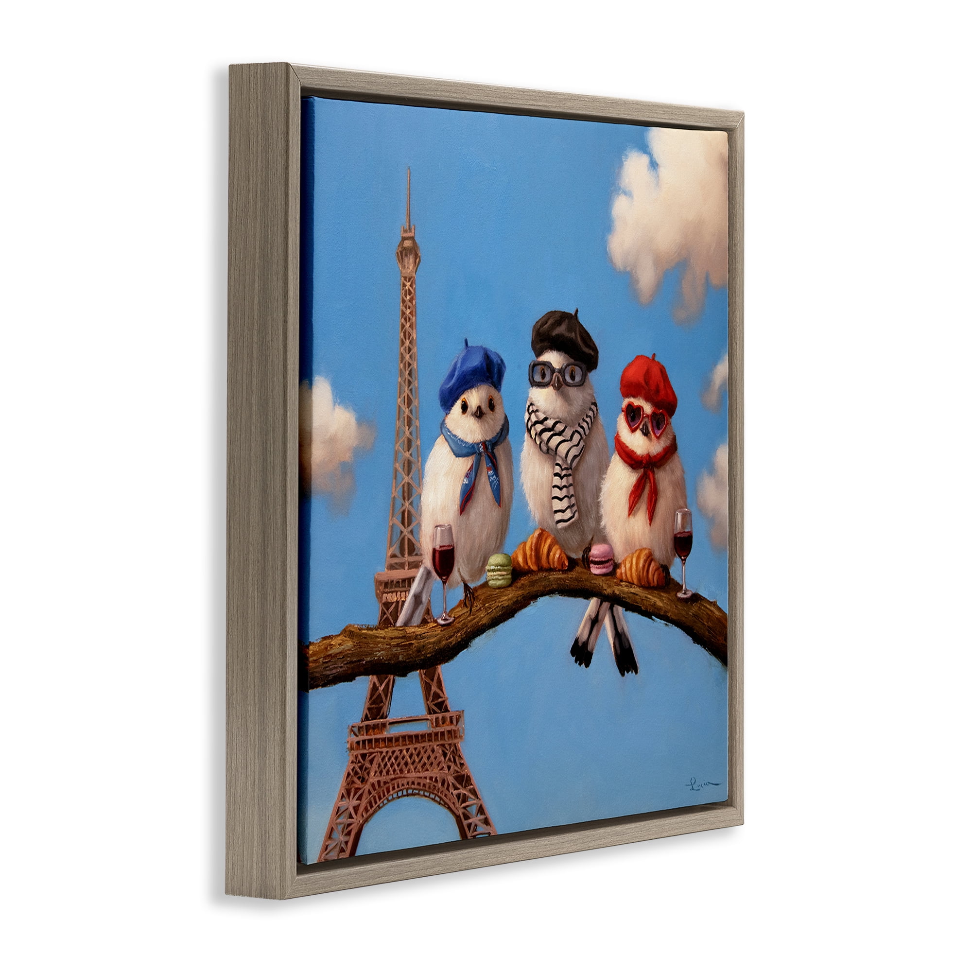 Stupell Industries Parisian Chic Birds in Paris Brown Framed Floater Canvas Wall Art, design by Lucia Heffernan
