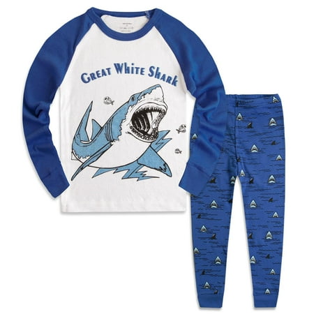 

PHYNIER Boys Pajamas 100% Cotton Shark Pjs Toddler 2 Piece Sleepwear Kids Winter Clothes Set 7t