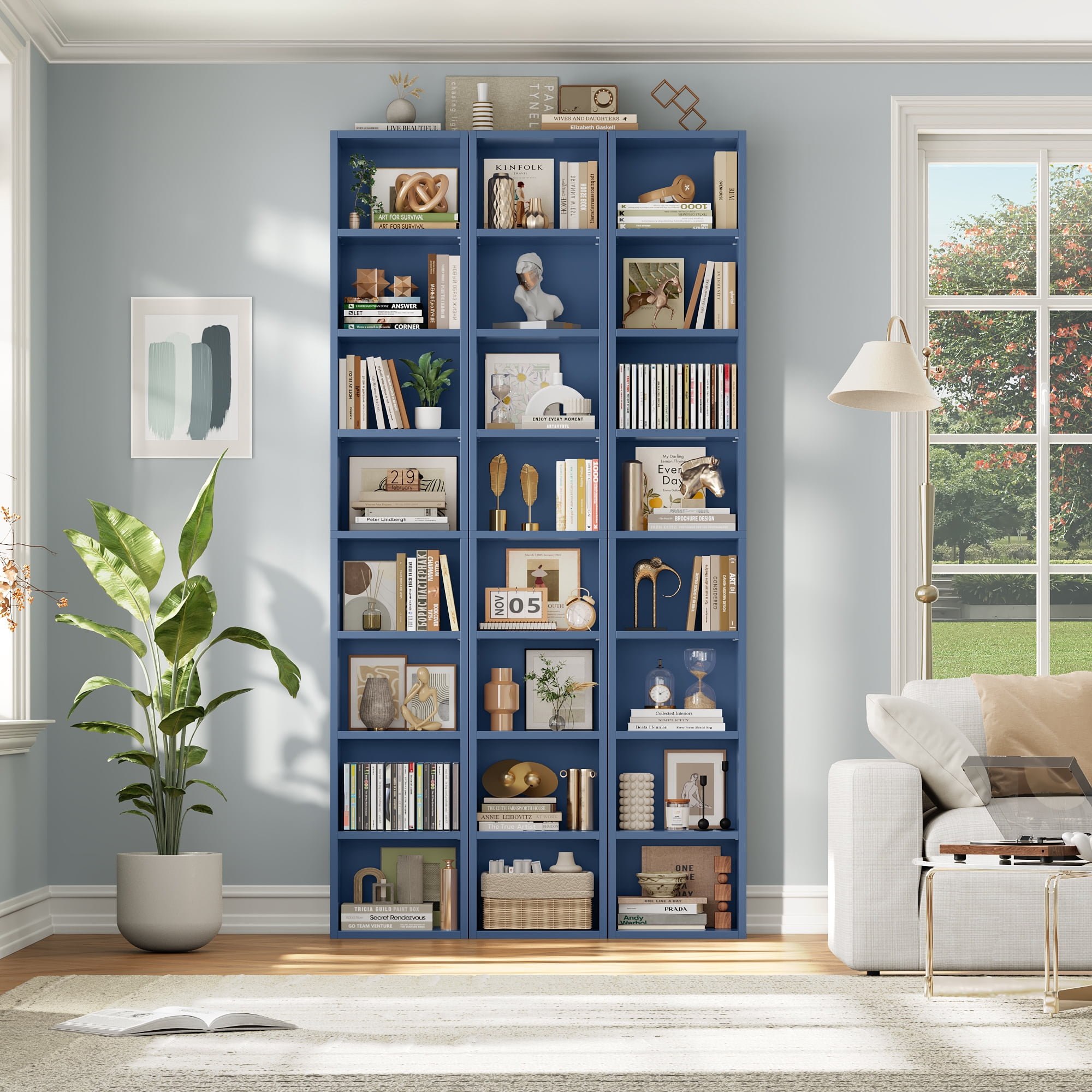 Homfa 8-Tier Media Tower, CD DVD Media Storage Unit with 4 Adjustable Shelves for Living Room Bedroom, Blue