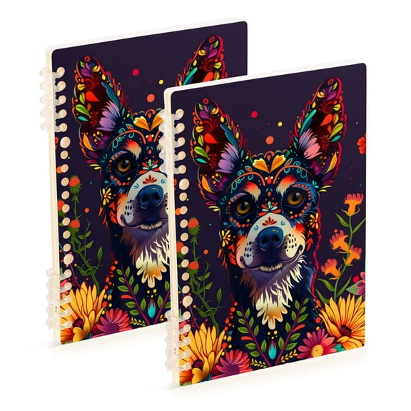 Dog Or Flowers Ring Binder Notebook Journey Note Diary College Ruled Spiral Notebook Study Loose Leaf Paper A5 60 Pages