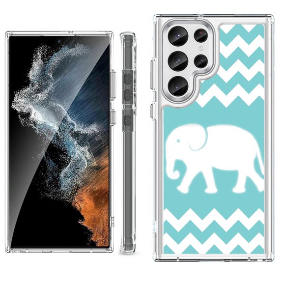 Shockproof Bumper Phone Case for Samsung Galaxy S23 Ultra 5G, by OneToughShield ® - Chevron/Elephant