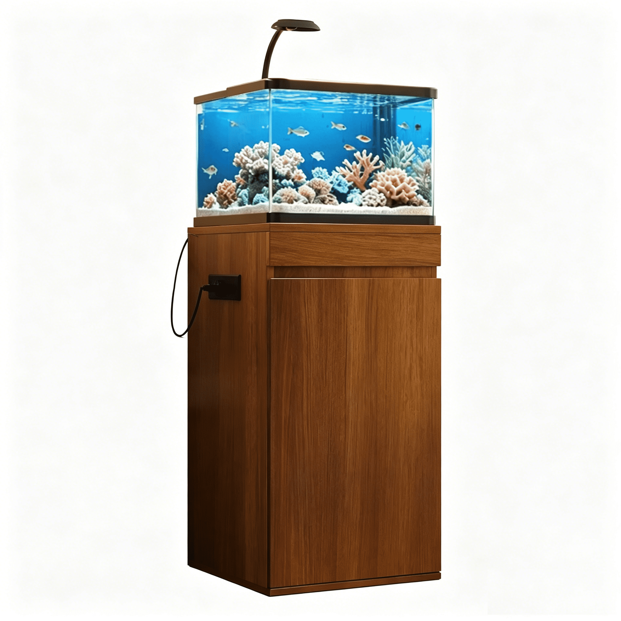 Mintazer 10-15 Gallon Fish Tank Stand with Charging Station, Aquarium Stand with Storage Cabinet & Adjustable Shelf, Heavy Duty Small Fish Tank Stand, 330lbs, Brown