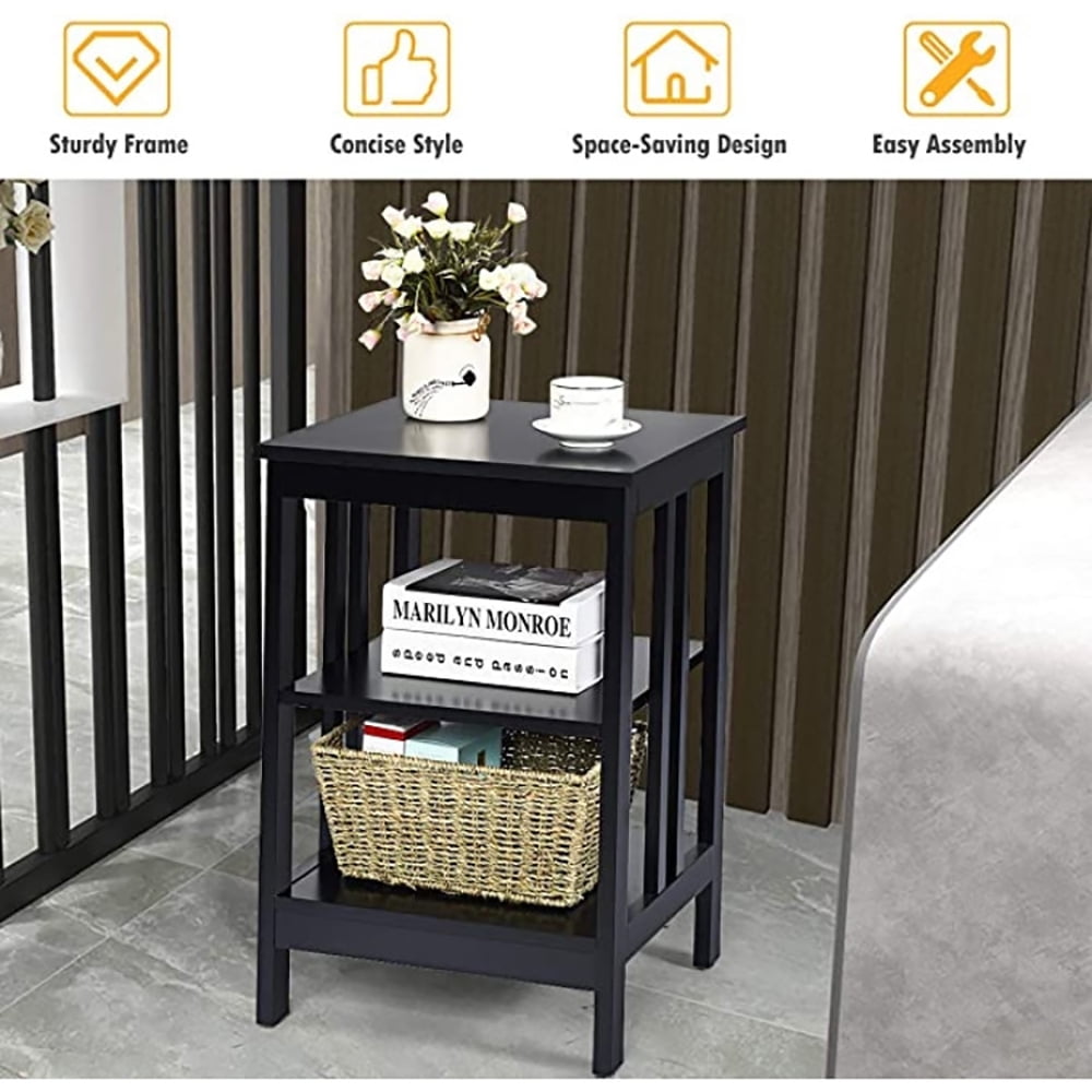 Finihen End Side Table, Nightstand, 2 Pieces 3-Tier Nightstand with Reinforced Bars and Stable Structure, Sofa Side Table, Bed Side Table, for Living Room, Bedroom, Black Finihen End Side Table, Nightstand, 2 Pieces 3-Tier Nightstand with Reinforced Bars and Stable Structure, Sofa Side Table, Bed Side Table, for Living Room, Bedroom, Black