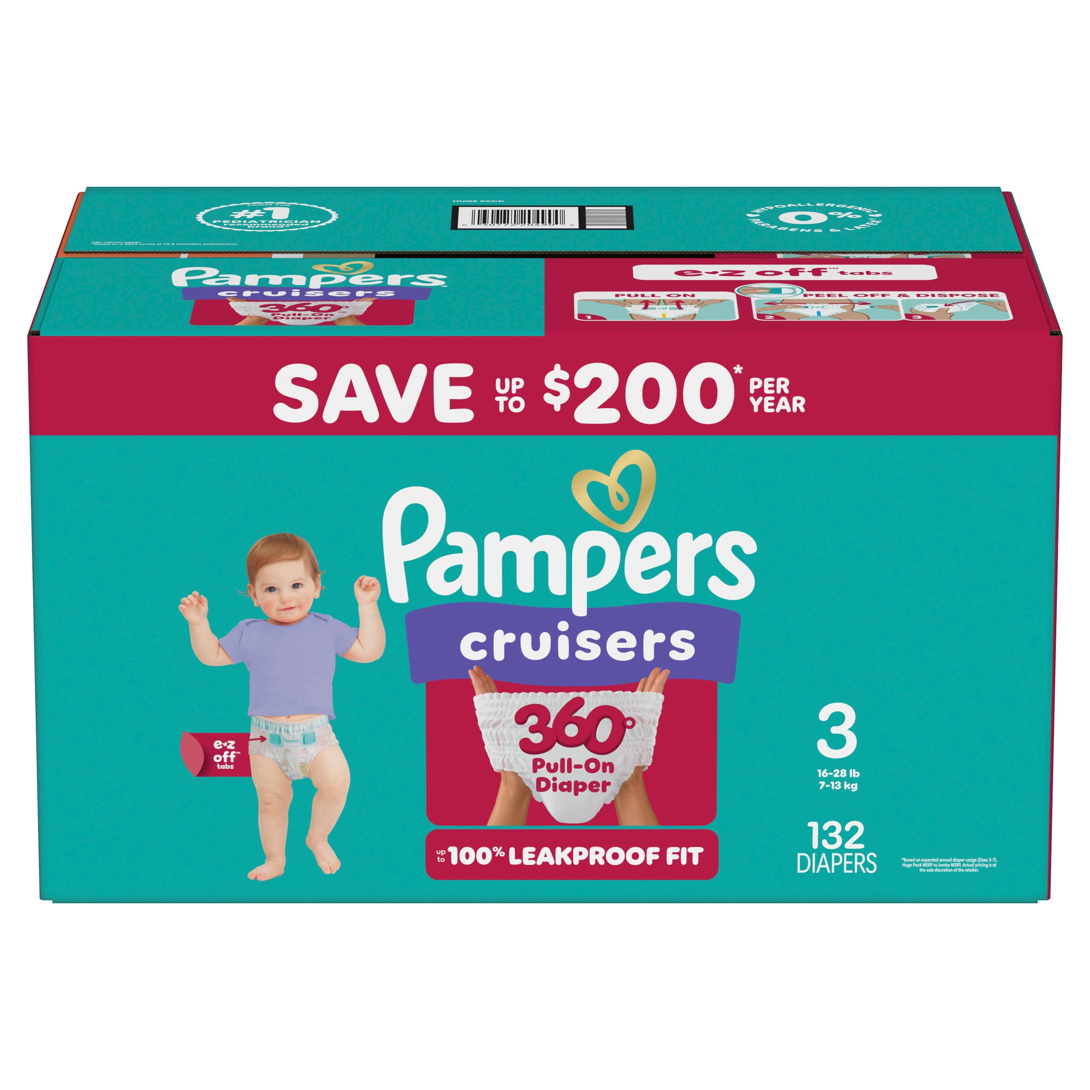 Pampers Cruisers 360 Baby Diapers Size 3, 132 Count (Select for