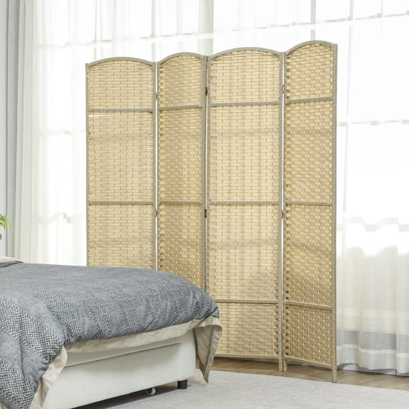 GVN Room Separation Divider,Folding Room Divider Screen 4 Panel 5.6 ' Tall Privacy Screen Freestanding Room Partition, Beige