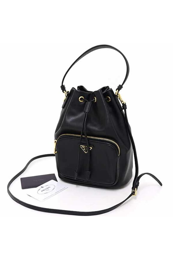 Pre-Owned Prada Duet Bucket Bag Shoulder in Soft Calfskin and Saffiano Leather, Nero... (Good)