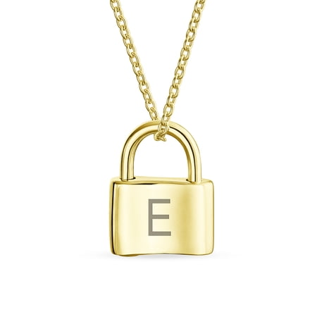 Bling Jewelry Womens E – Monogram Lock Pendant Charm Lovers Padlock Necklace Gold Plated 16 Inch