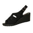 thumbnail image 2 of Summer Shoes for Women,Platform Sandals,Womens Wedge Sandals,Wide Sandals for Women,Walking Sandals Women,Women's Fashionable Casual Plus-Size Peep-Toe Button Sandals,Black,6, 2 of 5