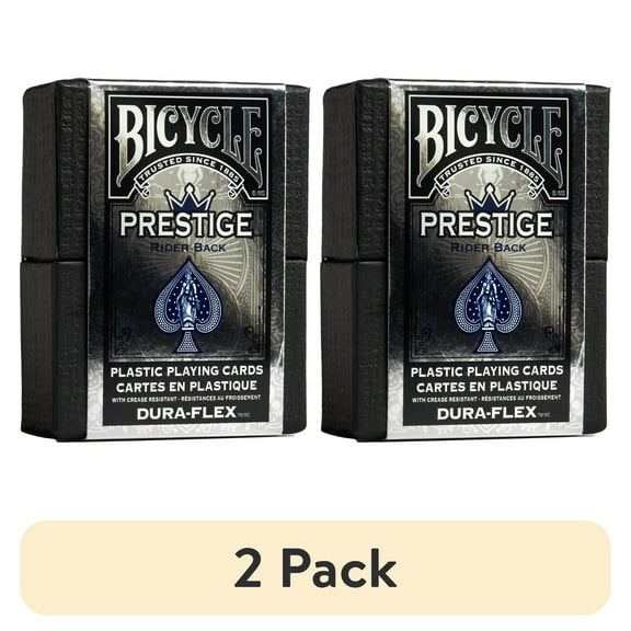 (2 pack) Bicycle Prestige Plastic Premium Playing Cards, Standard Index, 1 Deck (Red or Blue - Color May Vary)