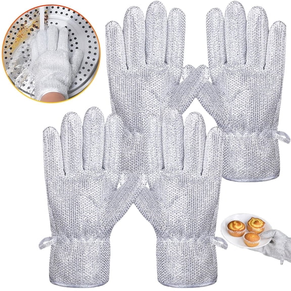 Non-Scratch Wire Dishwashing Gloves Heat & Oil Resistant Gloves with Wool Scrubber Bradem