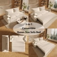 thumbnail image 5 of 70.1" Queen Pull Out Sofa Bed, 3-in-1 Convertible Sleeper Sofa with Side Storage and 2 Pillows, Multi-Functional Velvet Loveseat Bed for Living Room, Bedroom, Apartment, Office, Beige, 5 of 6