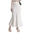 thumbnail image 5 of Women Fishtail Skirt High Waist Fishtail Hem Maxi Skirt Solid Color Retro Satin Texture Hip Wrapped Skirt, 5 of 8