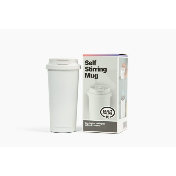 White Automatic Self-Stirring Coffee Mug with Lid, Battery Powered - Ideal for Coffee, Tea & Hot Chocolate