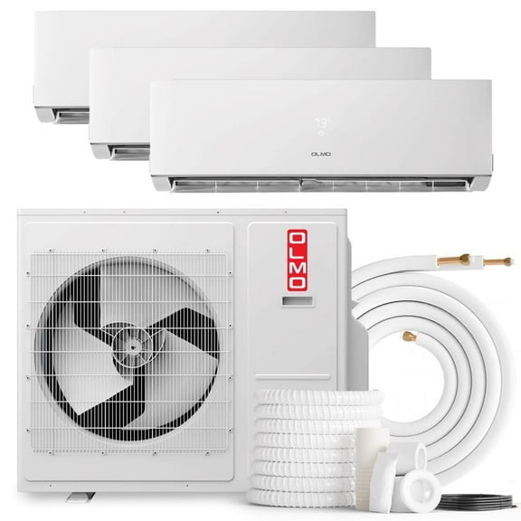 OLMO 24,000 BTU Tri Zone 9000   9000   12000 BTU Wall Mount Ductless Mini Split A/C and Heater with 16ft Installation Kits