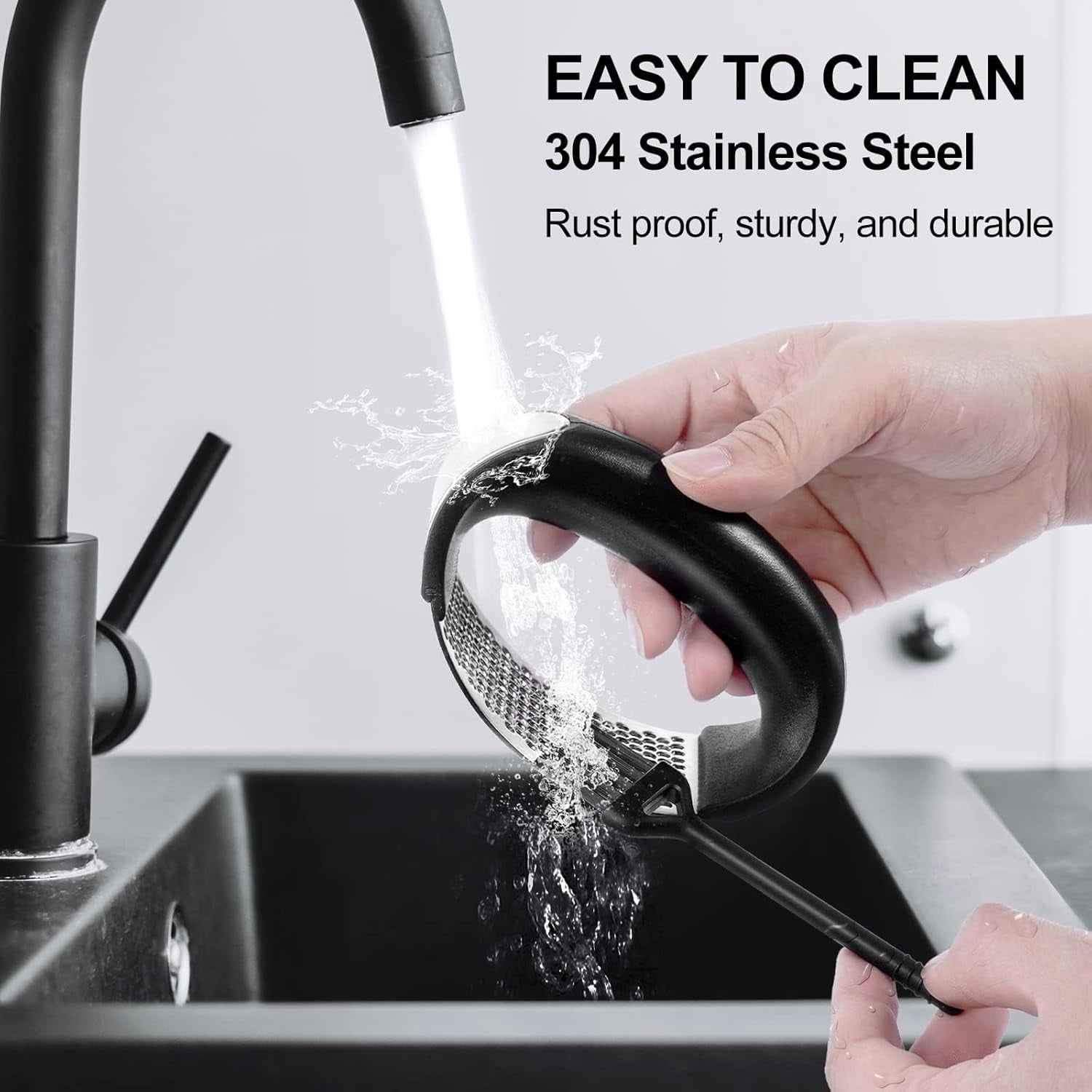 Garlic Press Rocker - Rust Proof & Dishwasher Safe Mincer, Stainless Steel Garlics Crusher Chopper Set with Peeler Brush, Easy to Clean and Squeeze, Masher for Garlics, Ginger, Spices