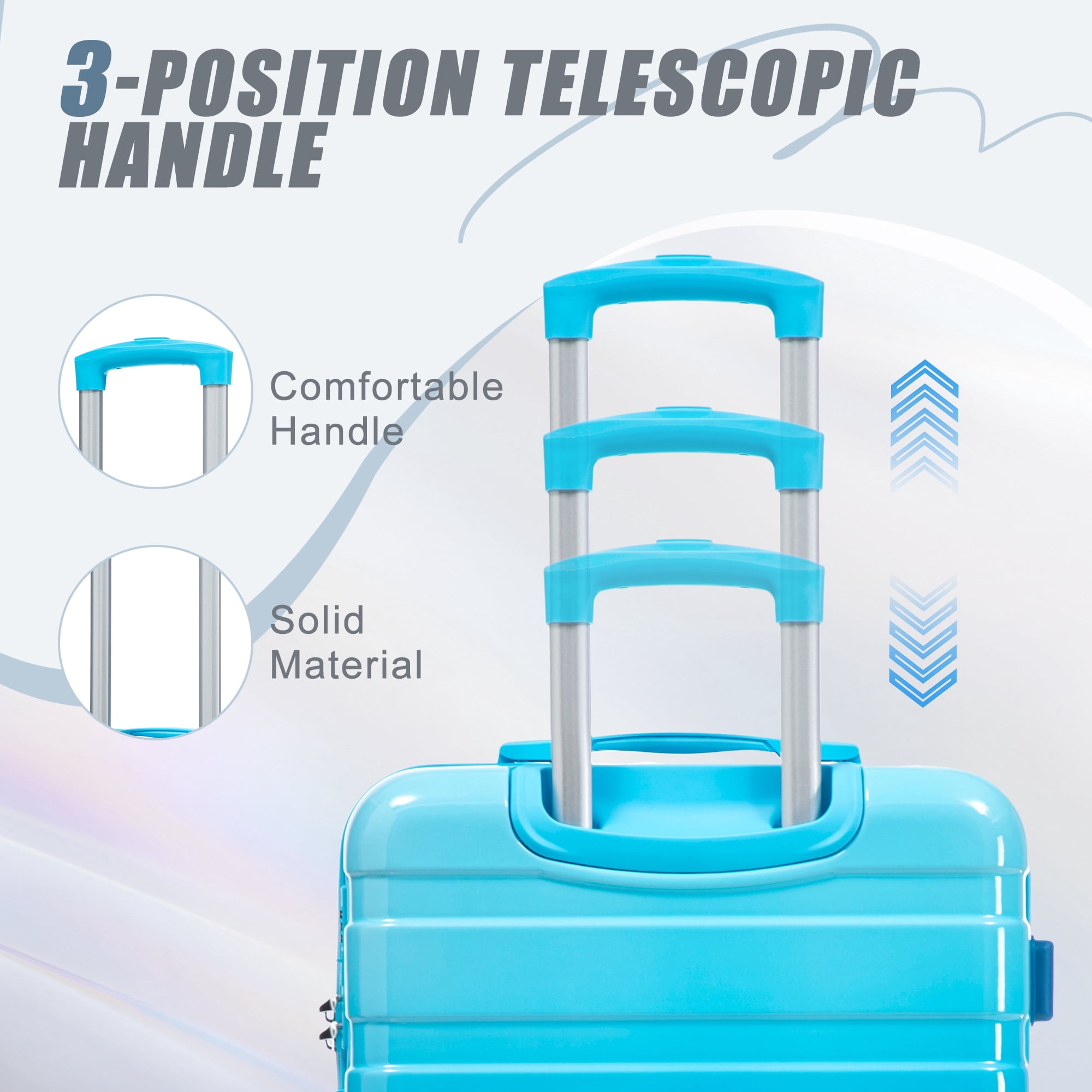 Alvantor 3 Piece Luggage Sets, Hardside Lightweight Suitcase with Gradient Color and Combination Lock, 20/24/28 Inch, Navy+Light Blue
