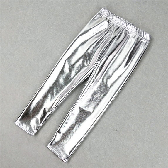 Splozh Leggings Toddler Kids Girls Boys Leggings Pants Street Dance Performance Trousers Stretch Trousers Legging,Silver,4-5 Years