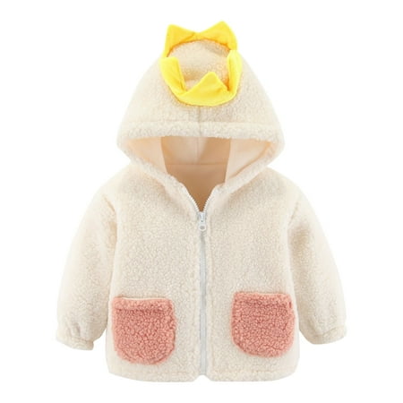 

EHTMSAK Infant Baby Boy Girl Color Block Fall Winter Jackets Toddler Child Long Sleeve Faux Fur Zip Up Coat Hooded Ears Outerwear White 6M-5Y 80