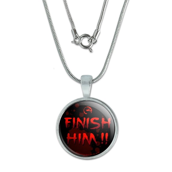Mortal Kombat Klassic Finish Him 0.75" Pendant with Sterling Silver Plated Chain