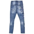 thumbnail image 2 of En Noir Men's Paint Splatter Distressed Ripped Skinny Fit Denim Jeans (30, Blue Stonewashed), 2 of 5