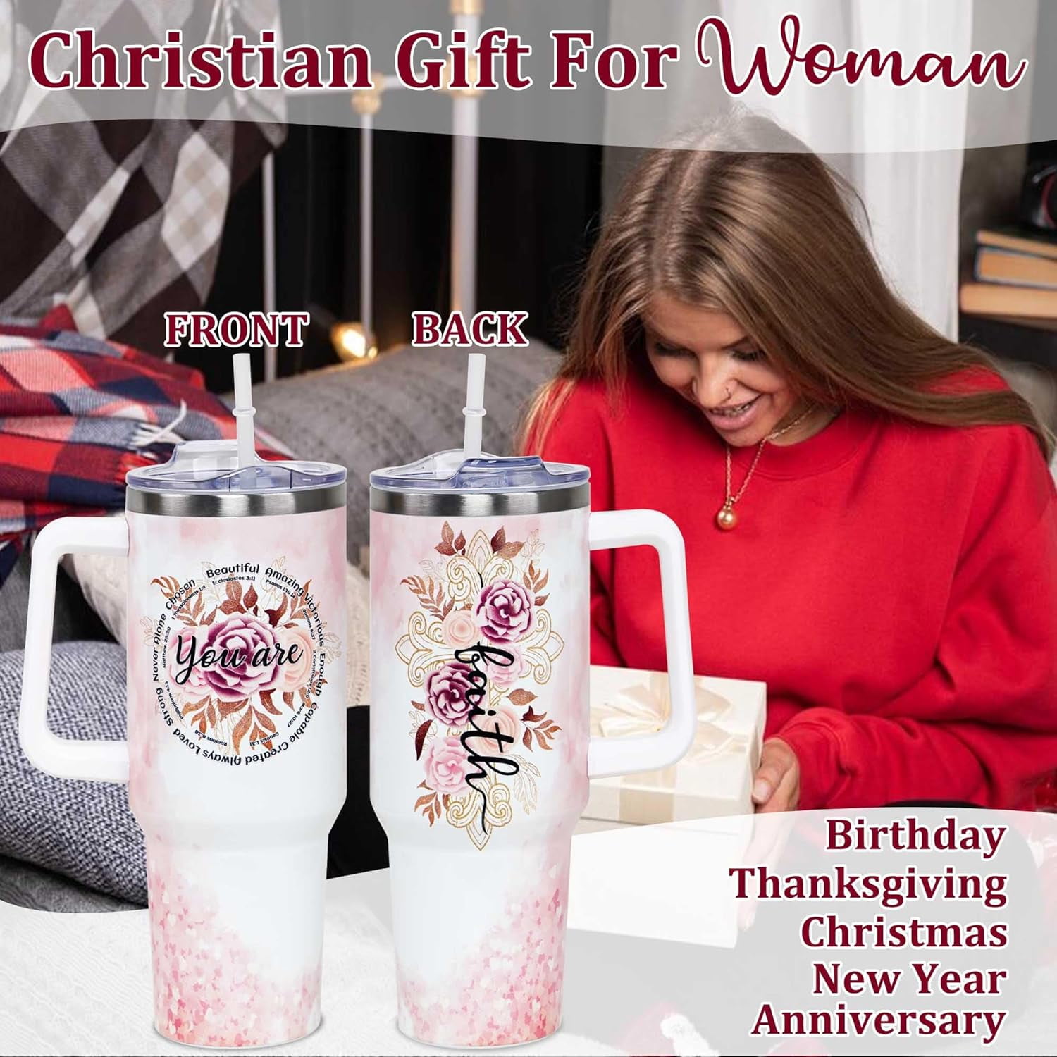 Christian Gifts For Women, 40 OZ Christian Tumbler Cup, Birthday, Christmas, Mothers Day Gifts for Women, Religious, Inspirational, Thank You Coworker, Friends Gifts Idea - You Are Tumbler