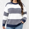 thumbnail image 3 of yillto Plus Size Women Sweater Color Block Striped Fashion Crew Neck Pullover Knit Loose Sweaters, 3 of 6