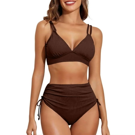 Divhosrg High Waisted Swimsuits for Women Plus Size  Bikini Sets for Women Cheeky  Bathing Suits for Women  Womens Swimsuits Tankini Sets 2 Piece  Coffee Swimsuits for Women Tummy Control XL
