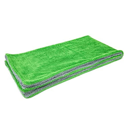 

[Dreadnought XL] Microfiber Car-Drying Towel Superior Absorbency for Drying Cars Trucks and SUVs Double-Twist Pile One-Pass Vehicle-Drying Towel (20 x40 ) 1-Pack (Green/Gray)