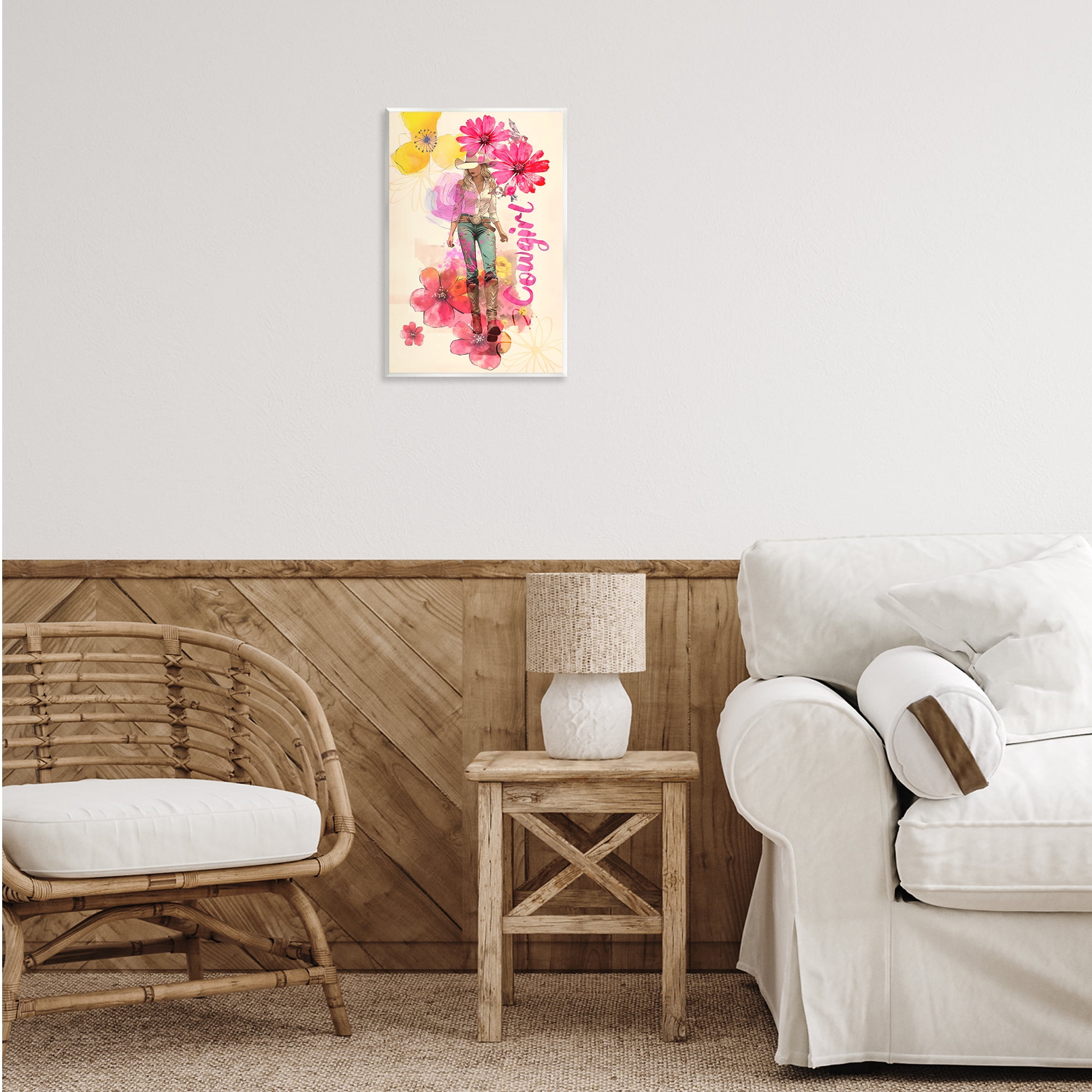 Stupell Industries Fancy Floral Cowgirl People Painting Unframed Art Print Wall Art, 13 x 19