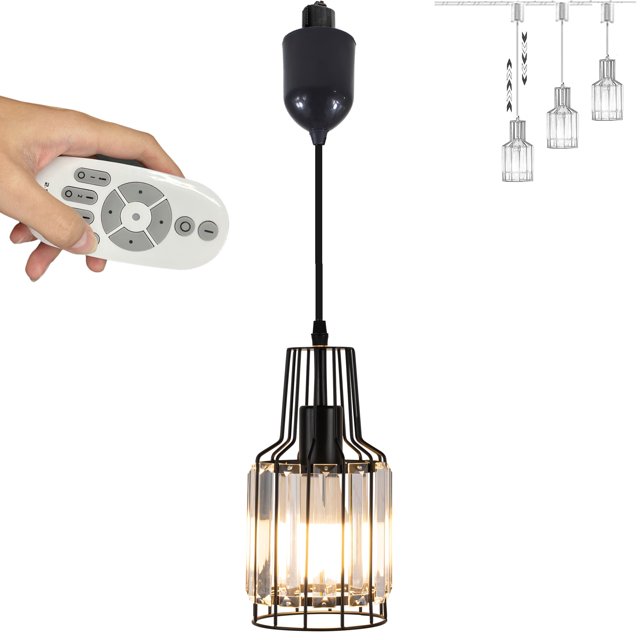 FSLiving Circular Height-Adjustable H-Type Track Light Pendants Clear Crystal Lampshade Track Mount Industrial Vintage Stytle Customizable Remote Control with Stepless Dimming,47.2in Wire - 1 Light