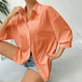 thumbnail image 6 of Otntypg Womens Button Down Shirts Lightweight Soft Cotton Beach Vacation Tees Shirts Fall Elegant 3/4 Length Sleeve Work Blouses Collared Tunic Tshirt Tops Orange XL, 6 of 10