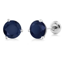 Gem Stone King 18K White Gold Blue Sapphire Three-Prong Martini Stud Earrings for Women Men (2.20 Cttw, Gemstone Birthstone, Round 6MM)
