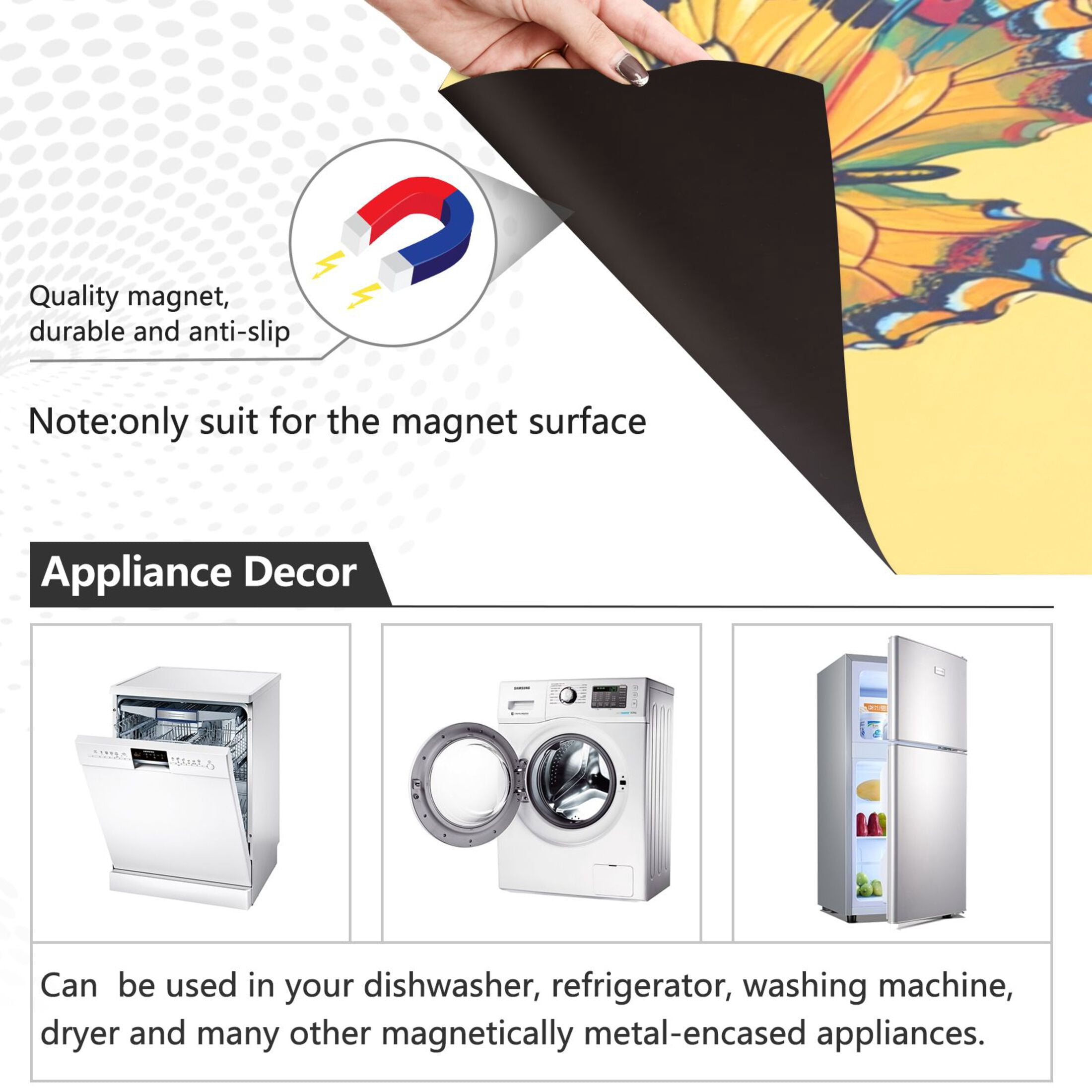 Dishwasher Magnetic Sticker 23x26 Inch Refrigerator Magnetic Sticker Washing Machine Magnetic Sticker Kitchen Panel Magnetic Sticker Home Decor Pale Yellow Rainbow Butterfly