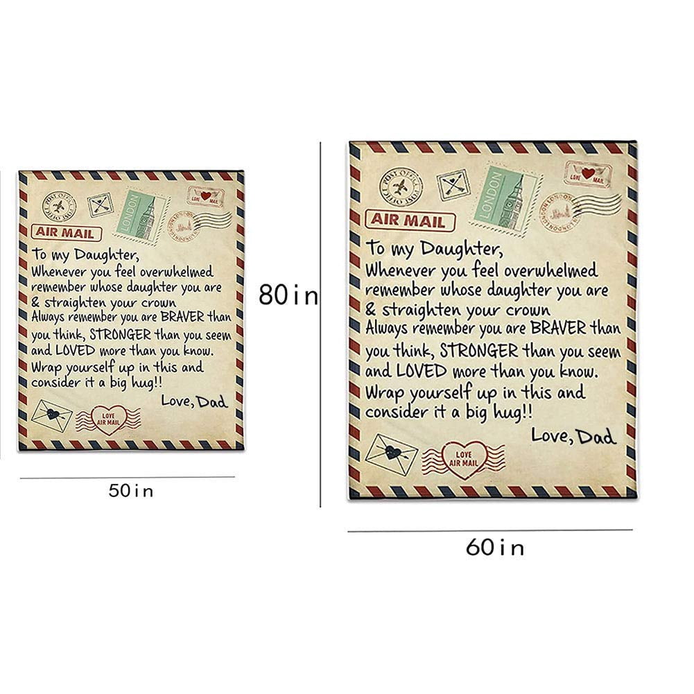N/H Fleece Blanket to My Daughter Letter Printed Quilts Dad Mom for Daughter''s Air Mail Blanket Positive Encourage and Love Daughter''s Flannel Blanket Gifts (dad), 60 * 80in