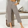 thumbnail image 3 of WMTBSRSW Striped Capri Pants for Women Casual Button Pull On Dress Pants Loose Straight Leg Work Trouser with Pockets, 3 of 7