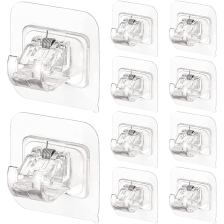 No Drill Curtain Rod Holders, 10 Packs Adhesive Brackets for Curtain Rods, Nail Free Adjustable Hooks