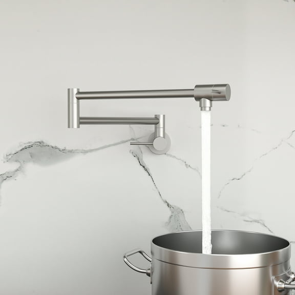 Pot Filler Faucet - Wall Mount Kitchen Sink Faucet Folding Stretchable with Single Hole Two Handles, Brushed Nickel