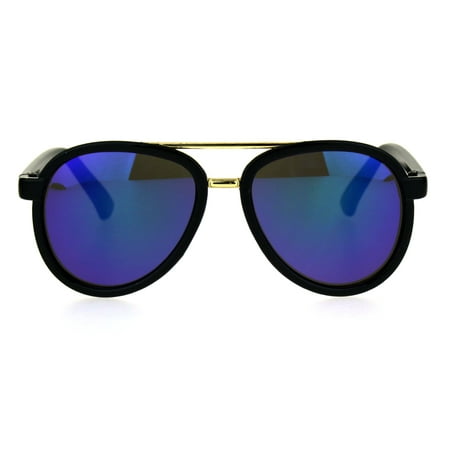 Kids Size Color Mirror Plastic Racer Aviator Sport Designer Fashion Sunglasses Black Blue