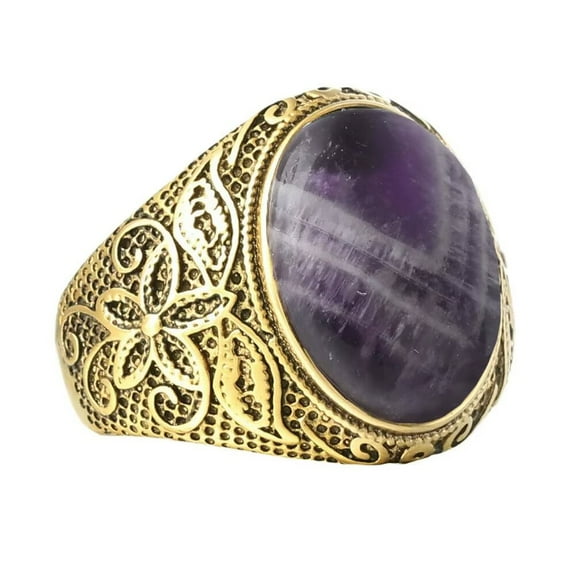 HIJONES Women Men's Flower Multicolor Gemstone Birthstone Rings Band Stainless Steel Statement Wedding Anniversary Promise Ring Purple Size 8