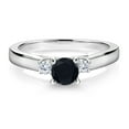 thumbnail image 2 of Gem Stone King 925 Sterling Silver Black Onyx and White Lab Grown Diamond 3-Stone Engagement Ring for Women (0.61 Cttw, Gemstone December Birthstone, Size 6), 2 of 4