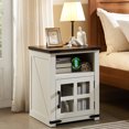 thumbnail image 3 of PieDle 24'' Squre End Table Set of 2,Modern Nightstand Sofa Table with Glass Door, Side Table for Living Room, Bedroom, White, 3 of 7