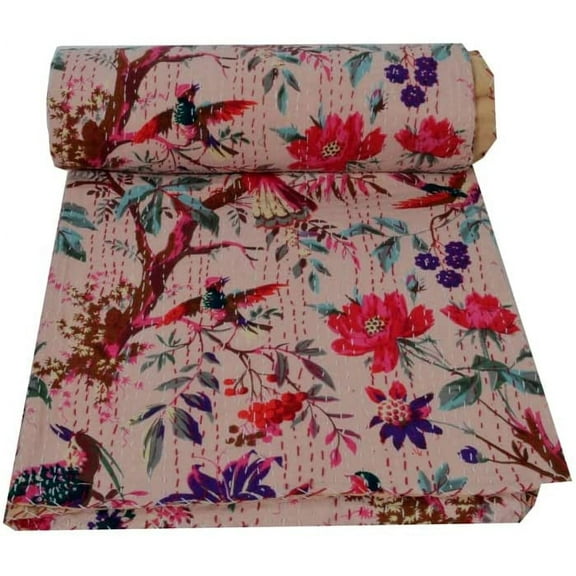 Yuvancrafts Indian Floral Cotton Quilt, Queen