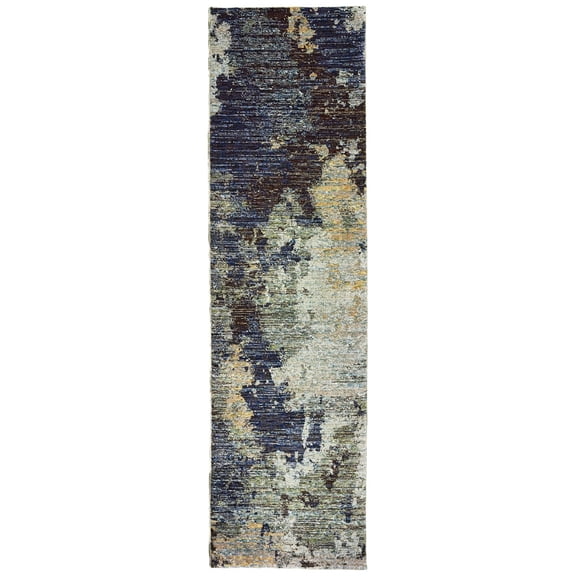 Oriental Weavers Evolution Area Rug 8049B Contemporary Navy Shaded Lined 2' 6" x 12' Rectangle