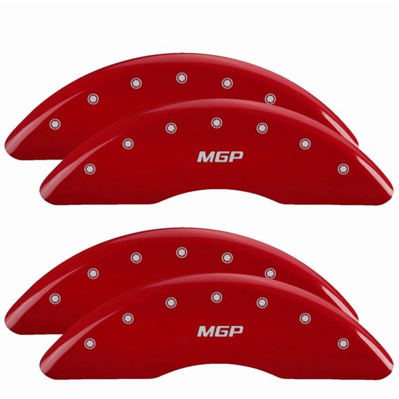 Fits 2019-2023 Mercedes-Benz CLS450 MGP Caliper Cover Caliper Cover 23239SMGPRD Set of 4; MGP Logo; Powder Coated; Red; Aluminum