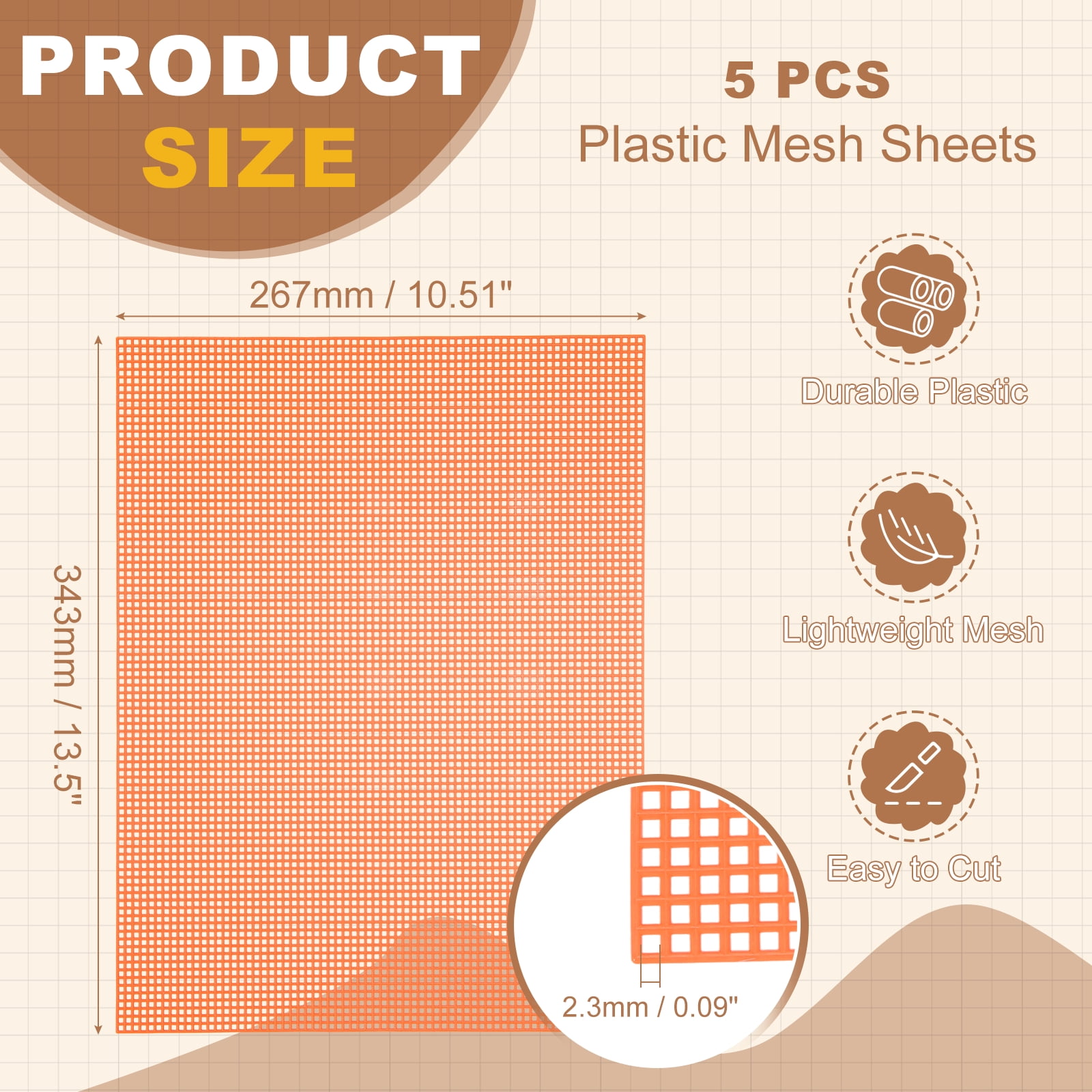 Uxcell 5 Pack Mesh Canvas Sheets, 10.5 x 13.5 Inch Plastic Canvas, Eye Mesh for Embroidery, Crafting, Knit and Crochet Project, Bag Making, Home Decoration, Orange