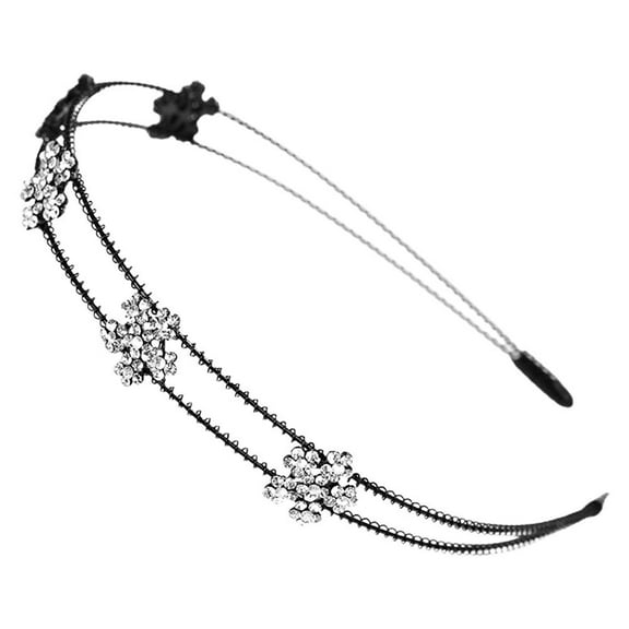 STRANDCHIC Decorative Rhinestone Flower Hairband for Women, Black Elegant Hair Accessory, 1 Piece Stylish Headband
