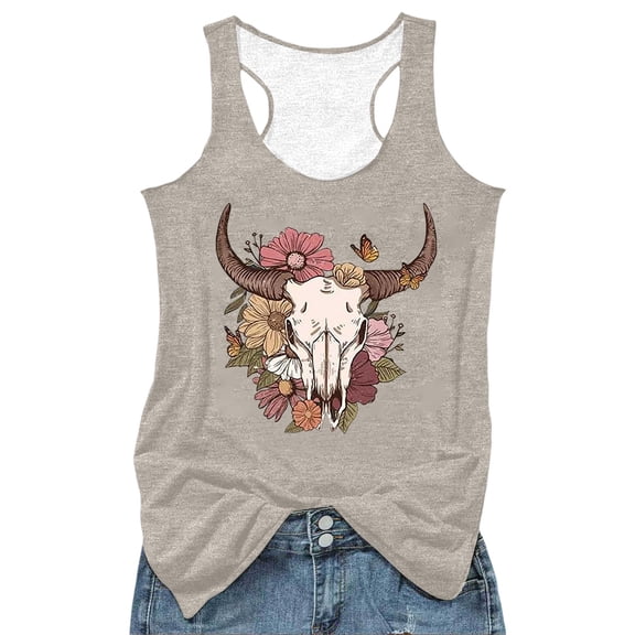 WEIWEN Racerback Tank Tops for Women Graphic Tees Summer Loose Vacation Outfits Country Concert Cami Shirts Women's Tank Top Khaki, XXL