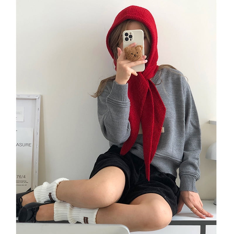 Wool Blend Knitted Beanies Cap For Men&Women  Balaclava Winter Warm Unisex Hooded Hat Neck Collar Scarf Cap Ski Beanie Cold Hats